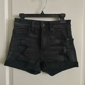 American Eagle Black Ripped Super High-rise Shortie Size 00